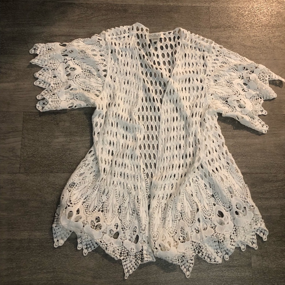 NWOT Rachel Zoe White Crochet Open-Front Kimono One Size